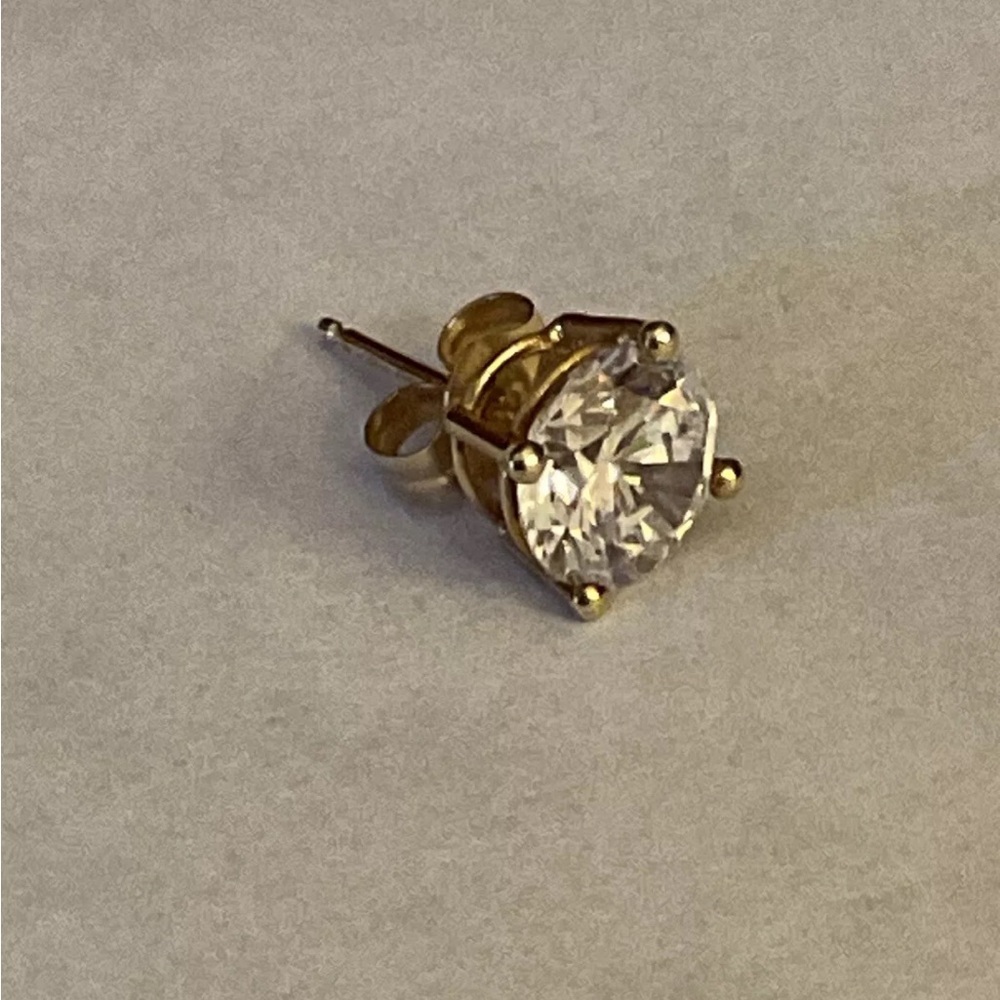 Vintage 14k Yellow Gold CZ SINGLE (ONE) Stud Earring 0.67g